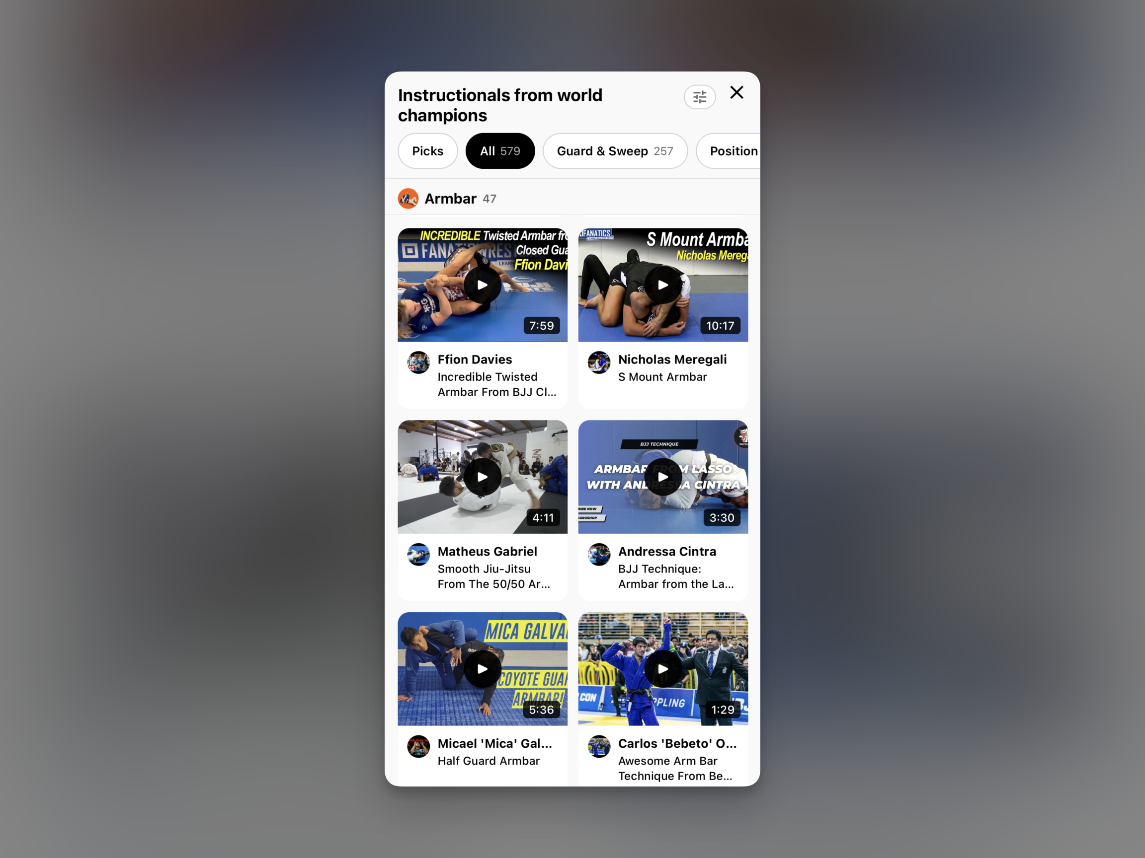 List of world champion instructionals grouped by technique such as armbar and filtered by category