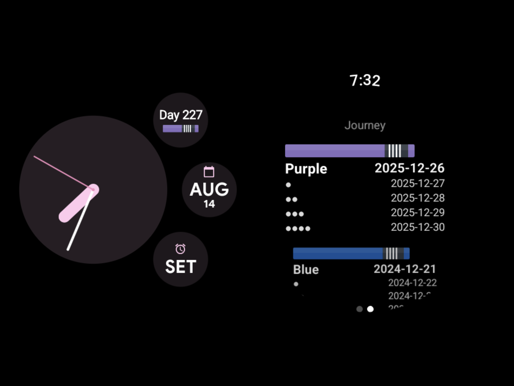 Post Black Belt Wear OS widget showing promotion D-day and belt journey